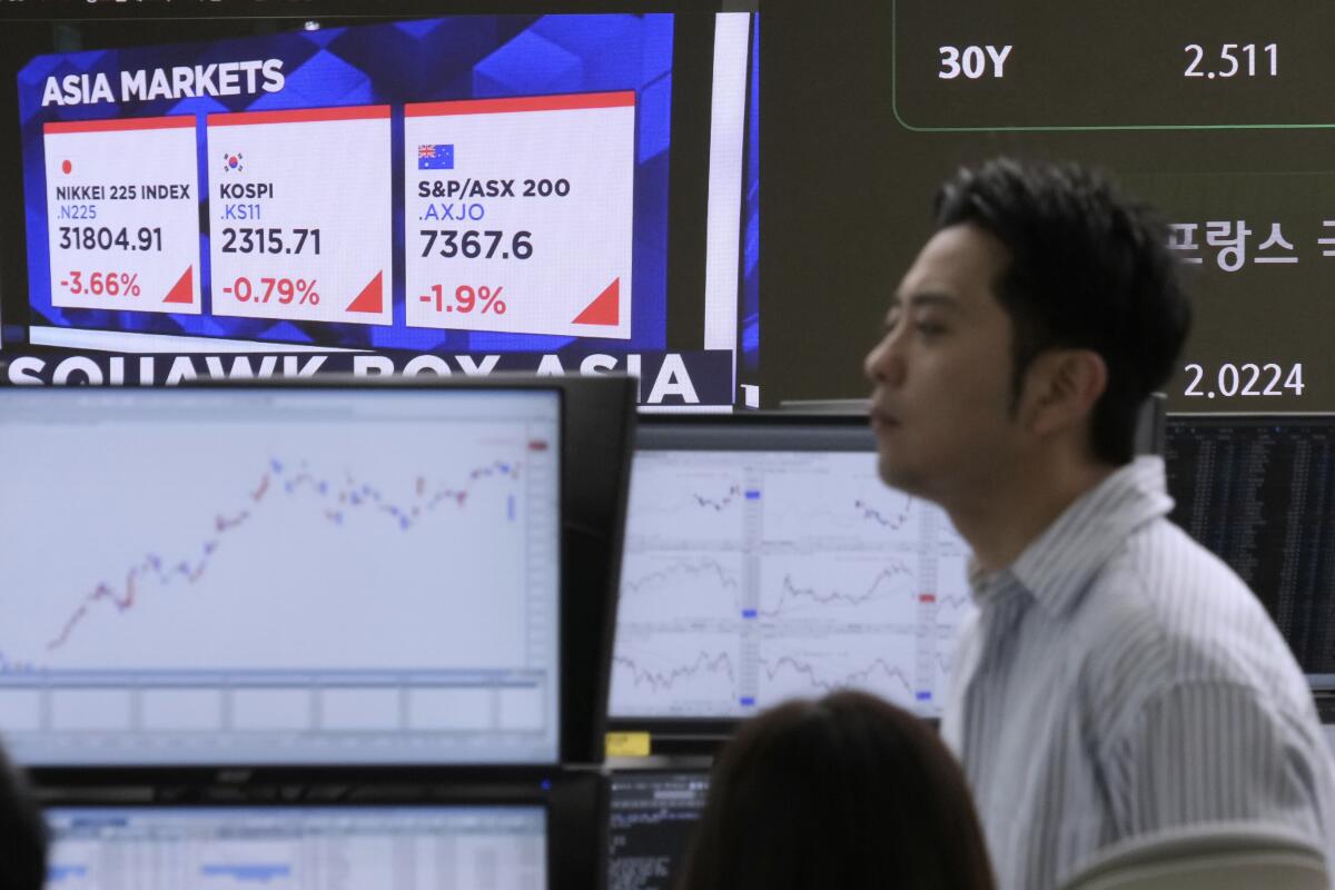 Asia markets index of Japan, South Korea and Australia is seen on a screen