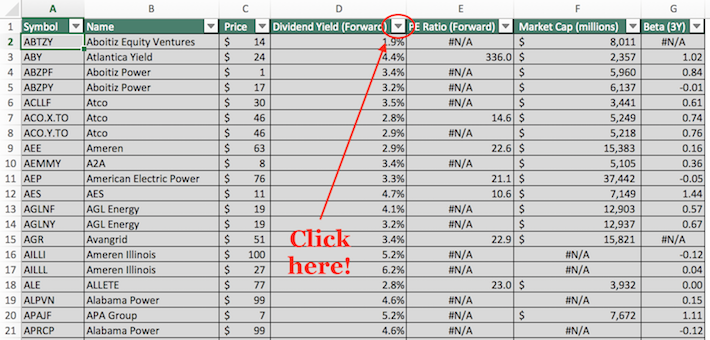 Utility Dividend Stocks Landing Page Excel 5
