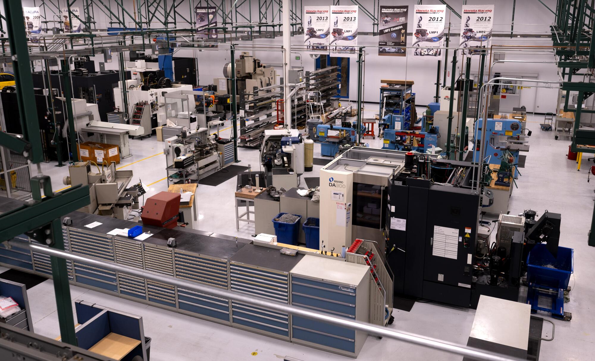 A view of the machine shop at the at the Honda Racing Corporation in Santa Clarita.