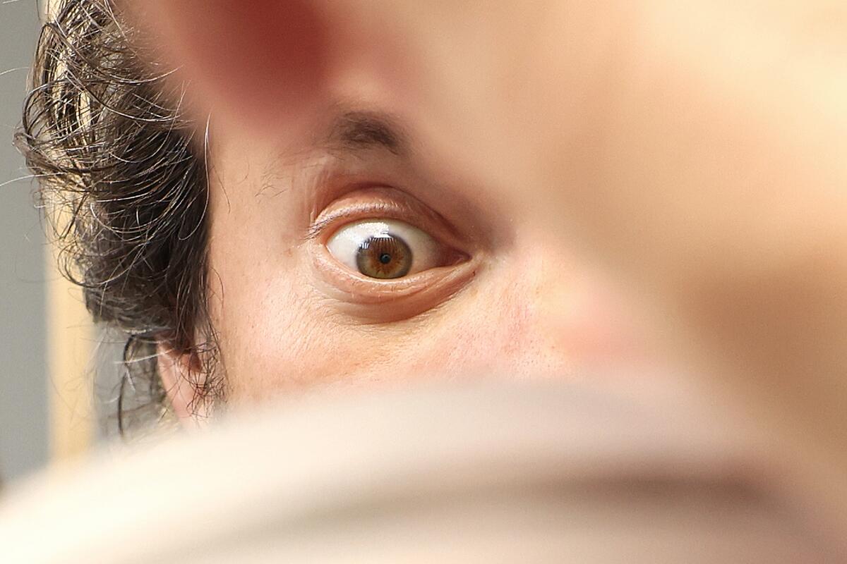 Frankie Reina, of West Hollywood, gets an eye scan.