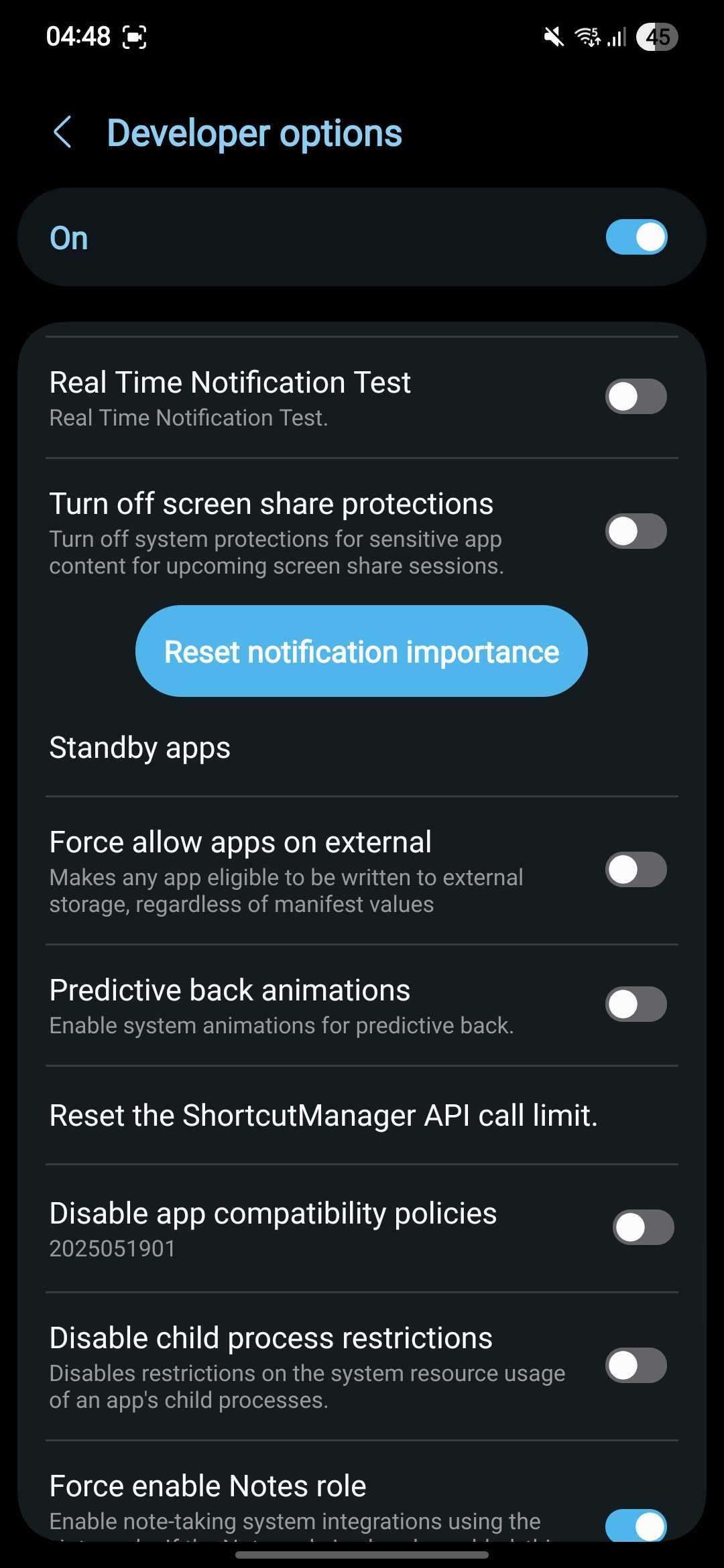 Predictive back developer options