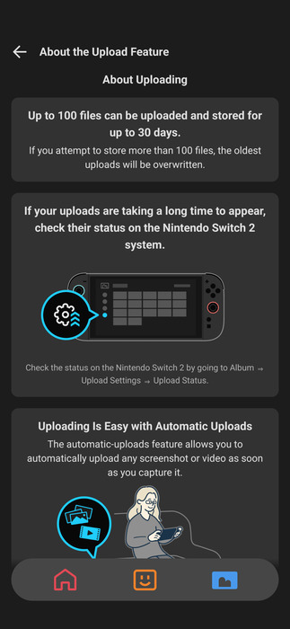 Nintendo Switch App about uploading