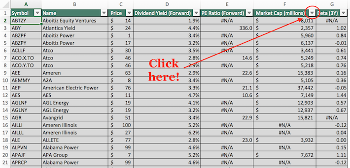Utility Dividend Stocks Landing Page Excel 3