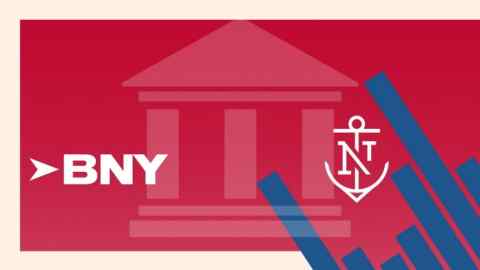 BNY and Northern Trust logos with bank image and chart