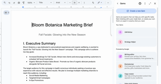 Google’s customizable Gemini chatbots are now in Docs, Sheets, and Gmail