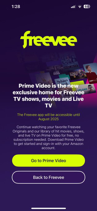 Freevee shut down notification Freevee shut down notification