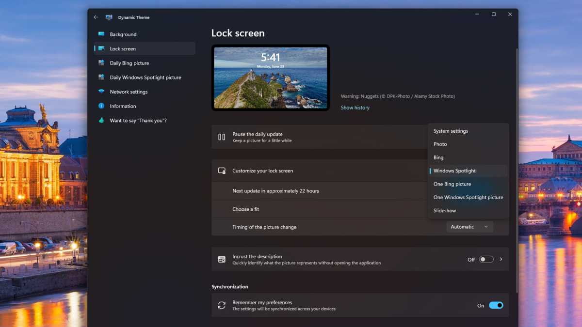 Dynamic Theme lock screen image source options screenshot