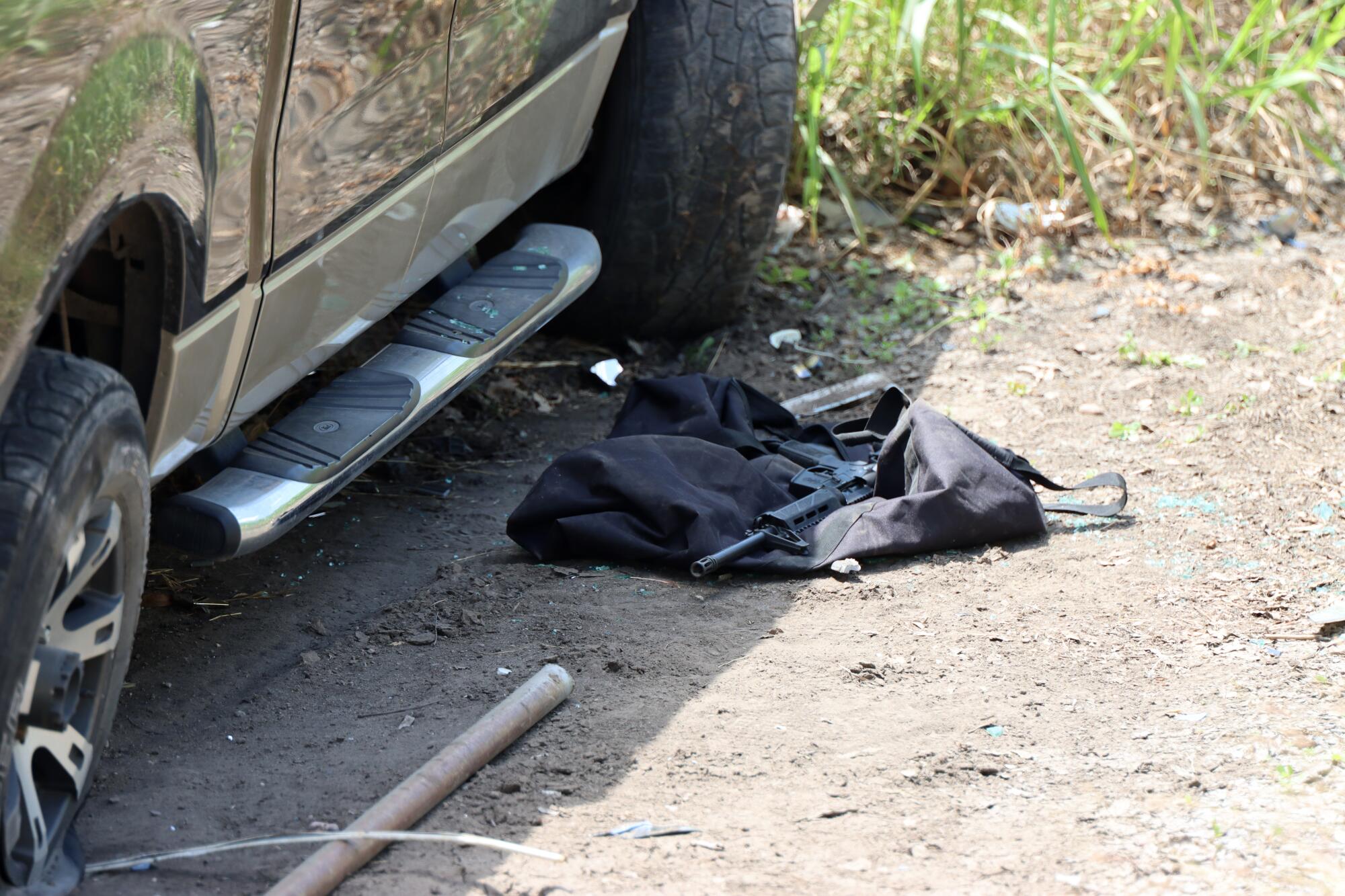 A photo of a weapon next to the truck that the shooter crashed near the elementary school before the shooting.