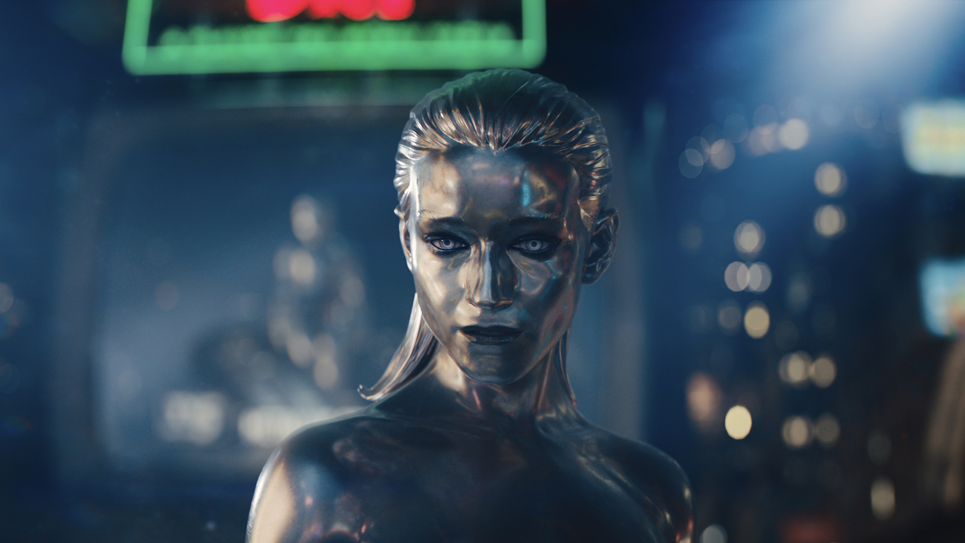 A close up of The Silver Surfer at night in The Fantastic Four: First Steps