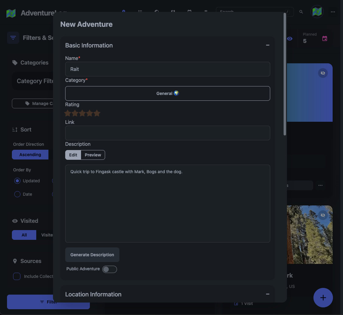adventurelog screenshots new adventure
