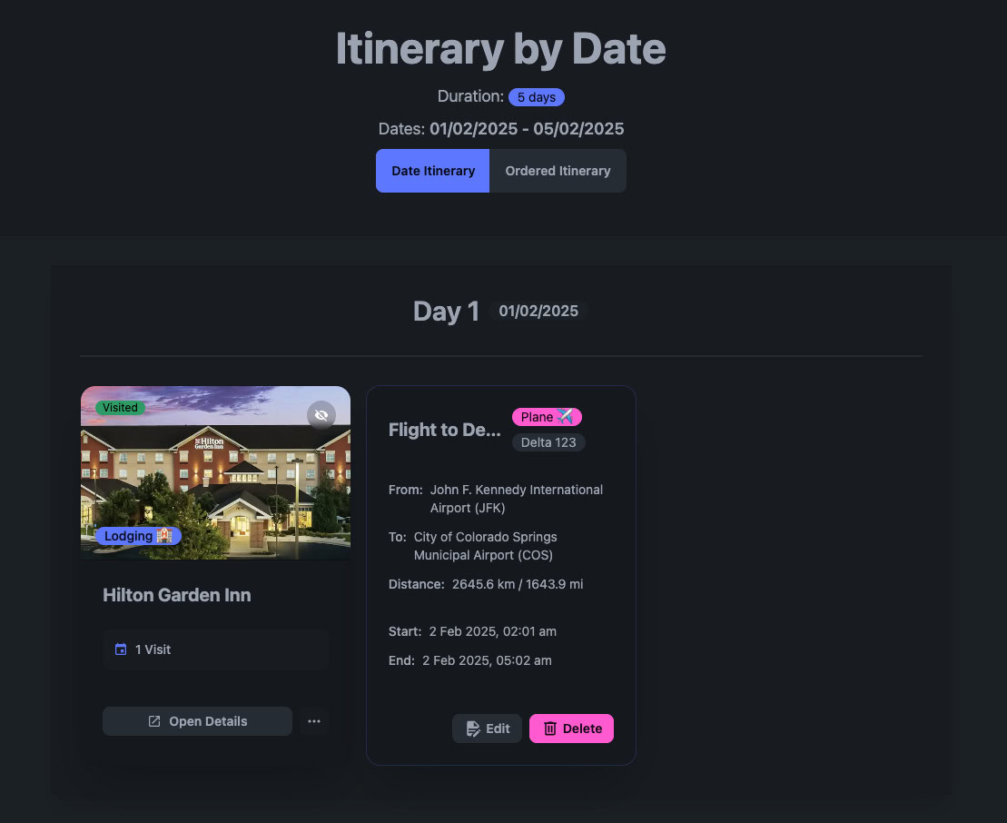 adventurelog screenshots itinerary