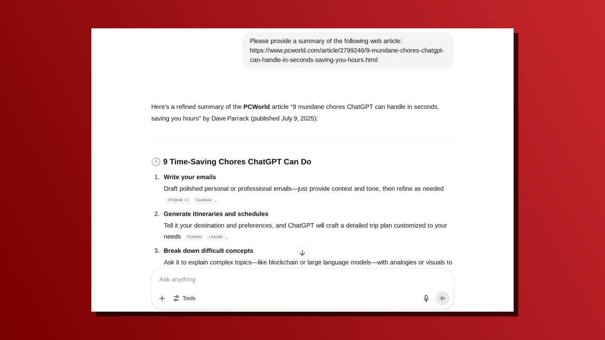 ChatGPT one-line prompt article summary screenshot