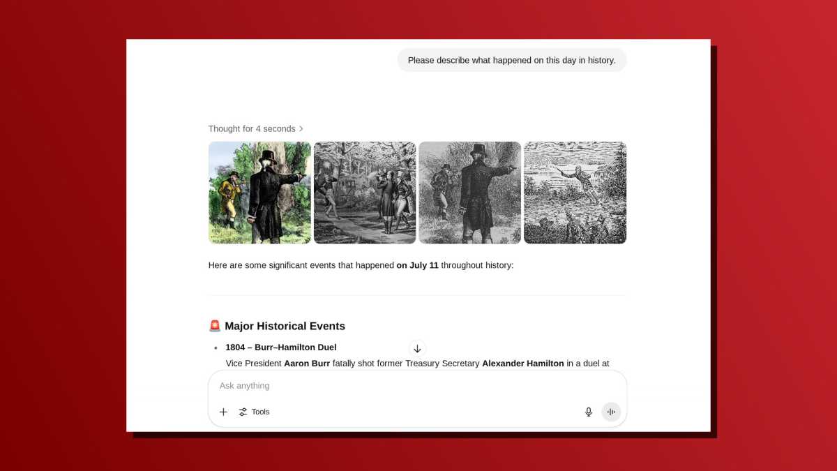 ChatGPT one-line prompt this day in history screenshot