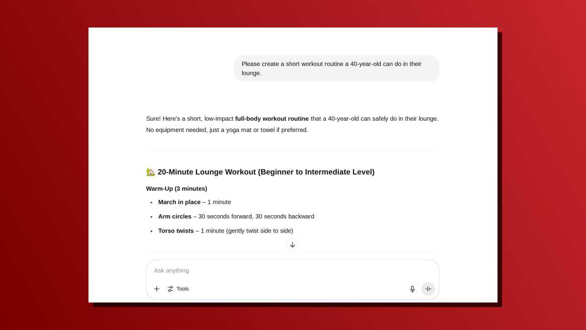 ChatGPT one-line prompt workout routine screenshot