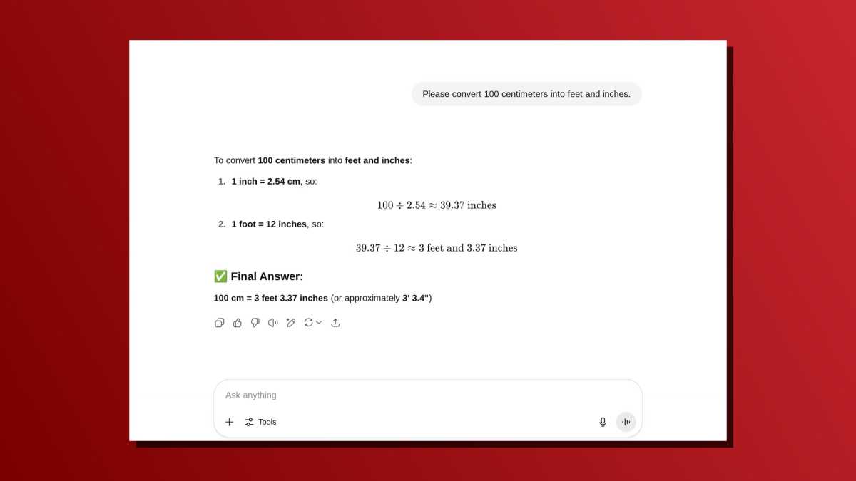 ChatGPT one-line prompt unit conversion screenshot