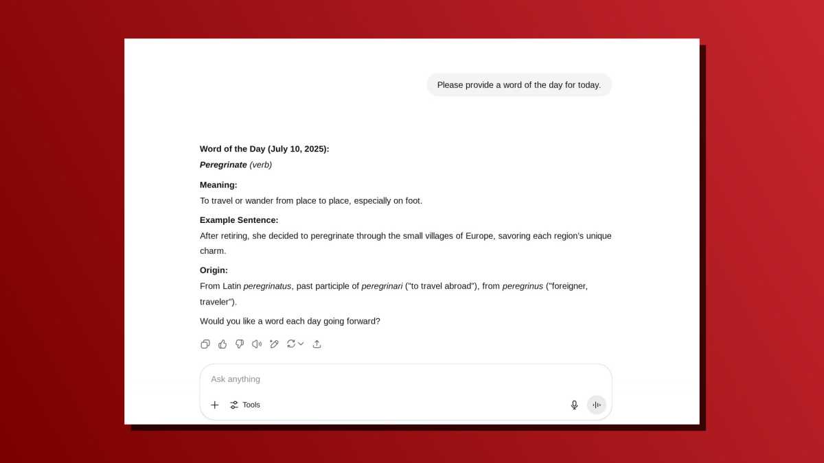 ChatGPT one-line prompt word of the day screenshot