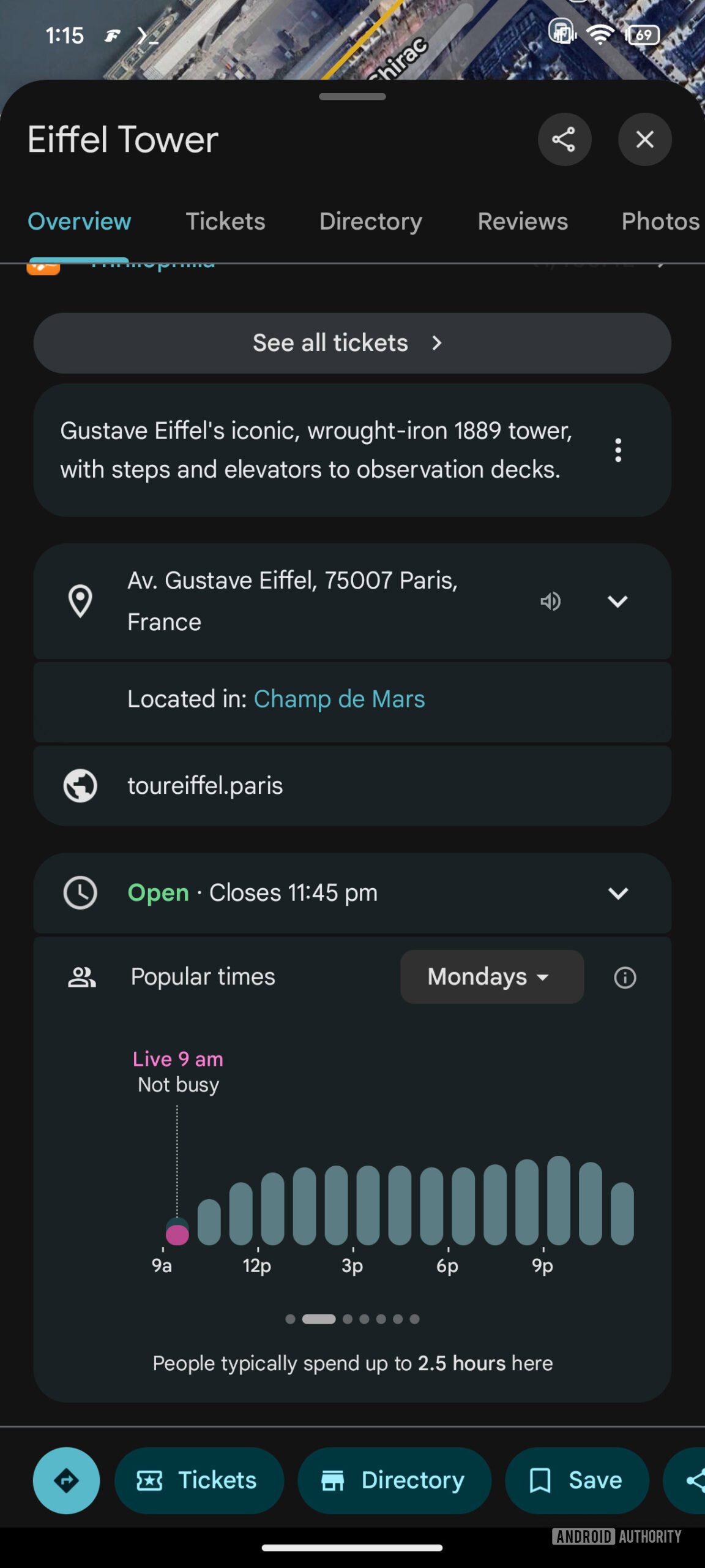 Google Maps Popular Times new UI dark mode
