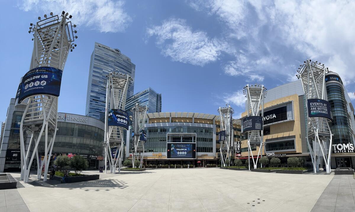 Panorama of L.A. Live in Los Angeles, CA on Friday, July 18, 2025. 
