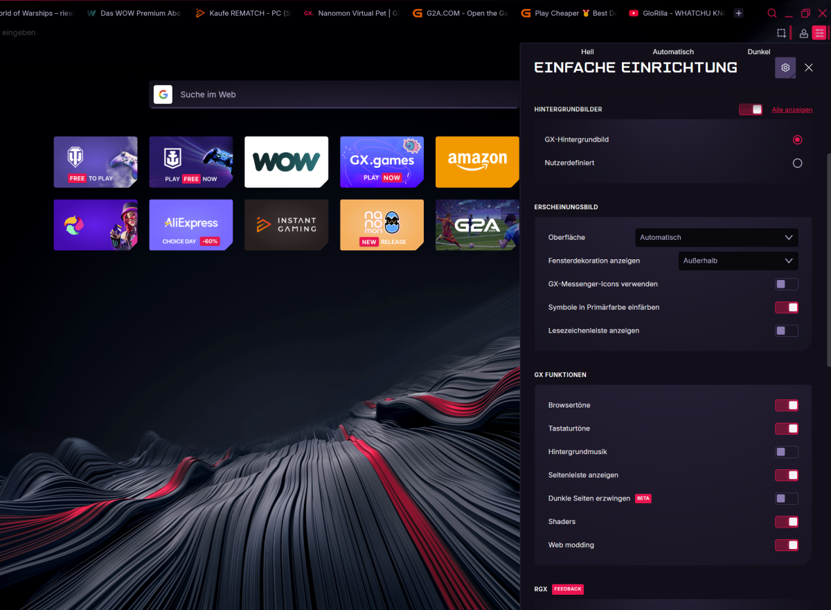 GX Design & Sound Browser in Gamer-Optik