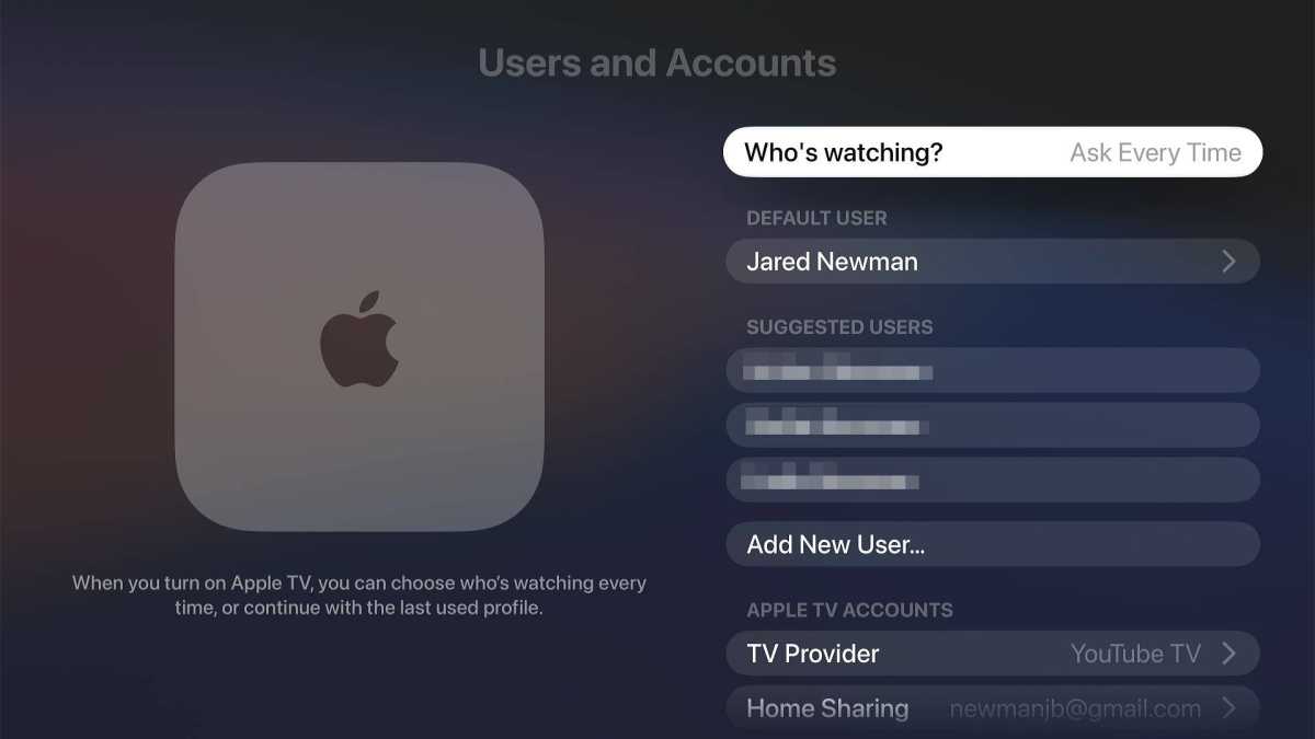 tvOS 26 setting to disable profile selection