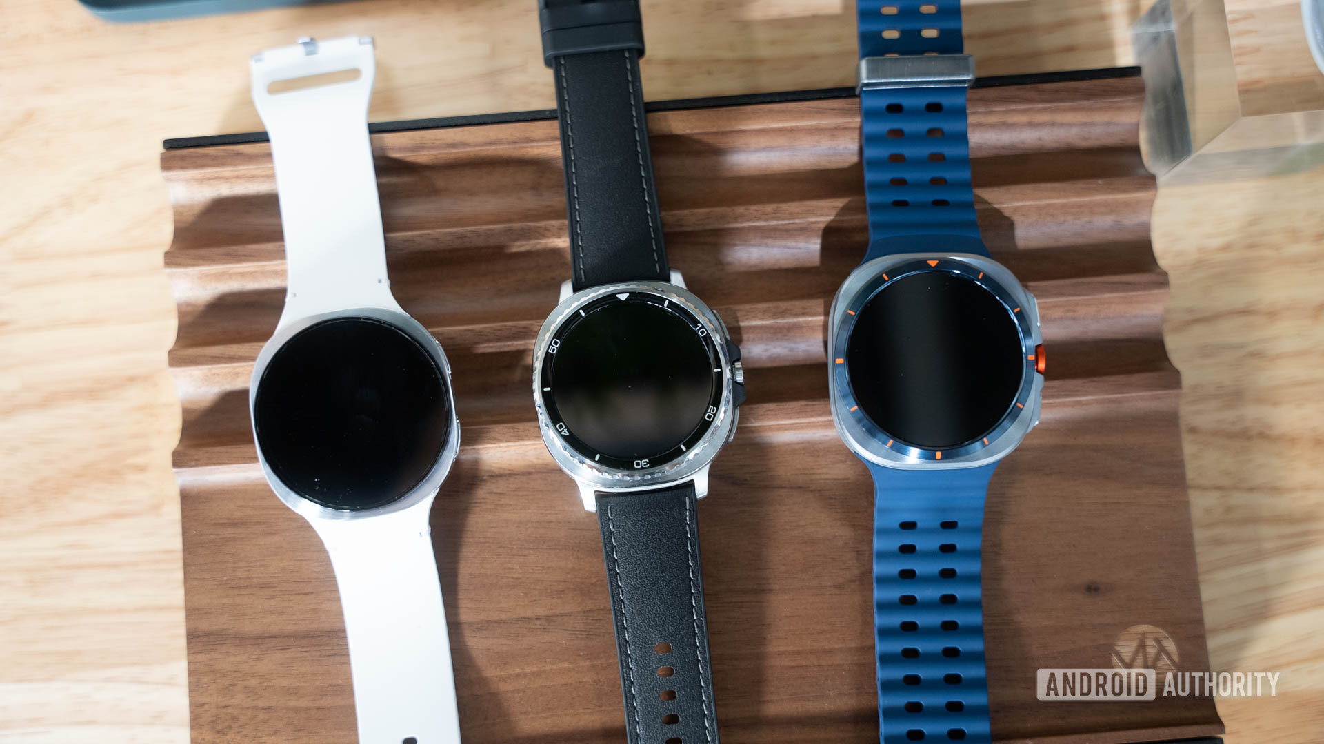 Samsung Galaxy Watch 8 and Galaxy Watch 8 Classic and Galaxy Watch Ultra flat on table