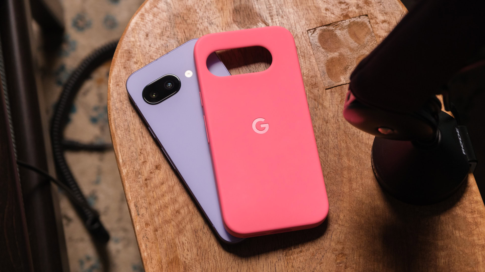 Google Pixel 9a in Lilac under Peony case