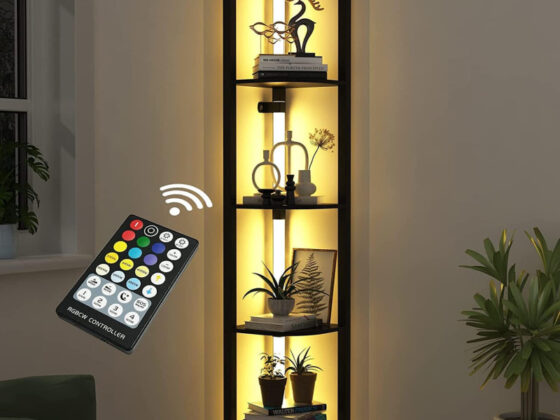Amazon is selling a 0 modern corner shelf with built-in lights for , and it 'makes such a statement'