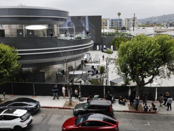 Tesla fans line up to get into the long-awaited Tesla Diner in Hollywood