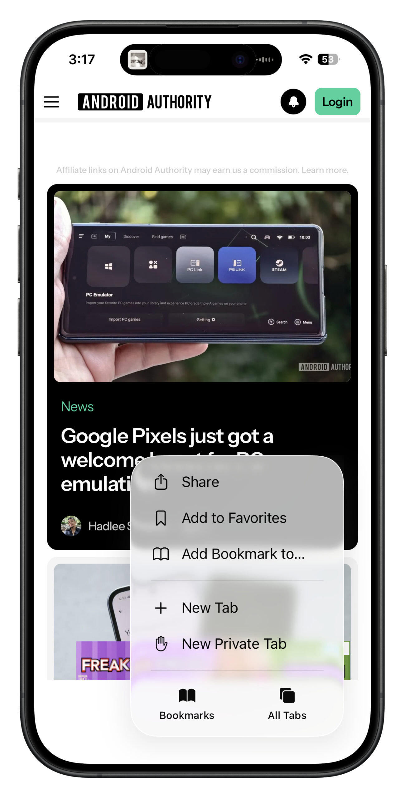 Screenshot of Safari in iOS 26.