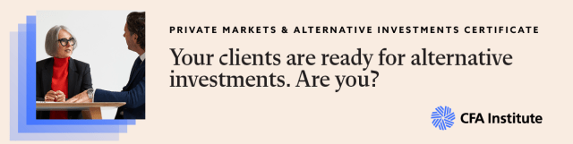 Advertisement for CFA Institute Private Markets & Alternative Investments Certificate