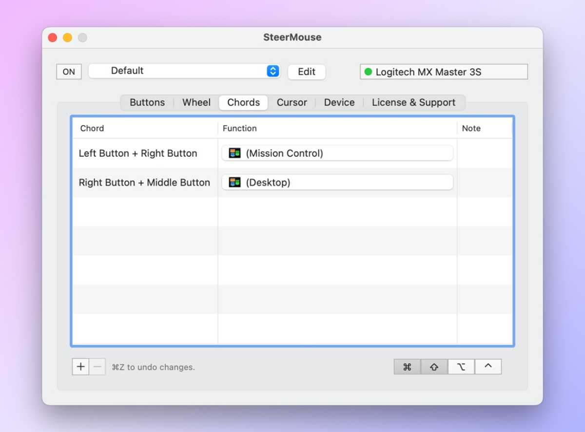 Chord setup in SteerMouse