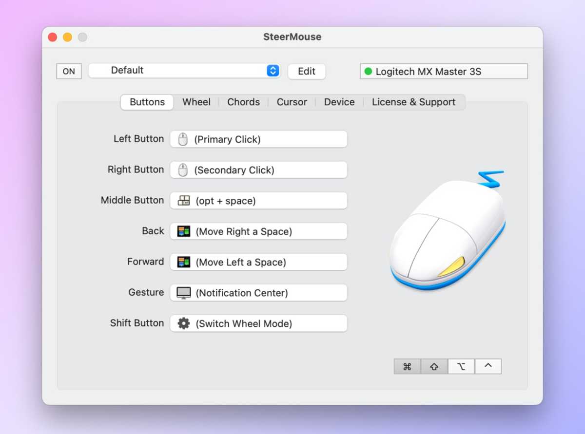 SteerMouse setup screen