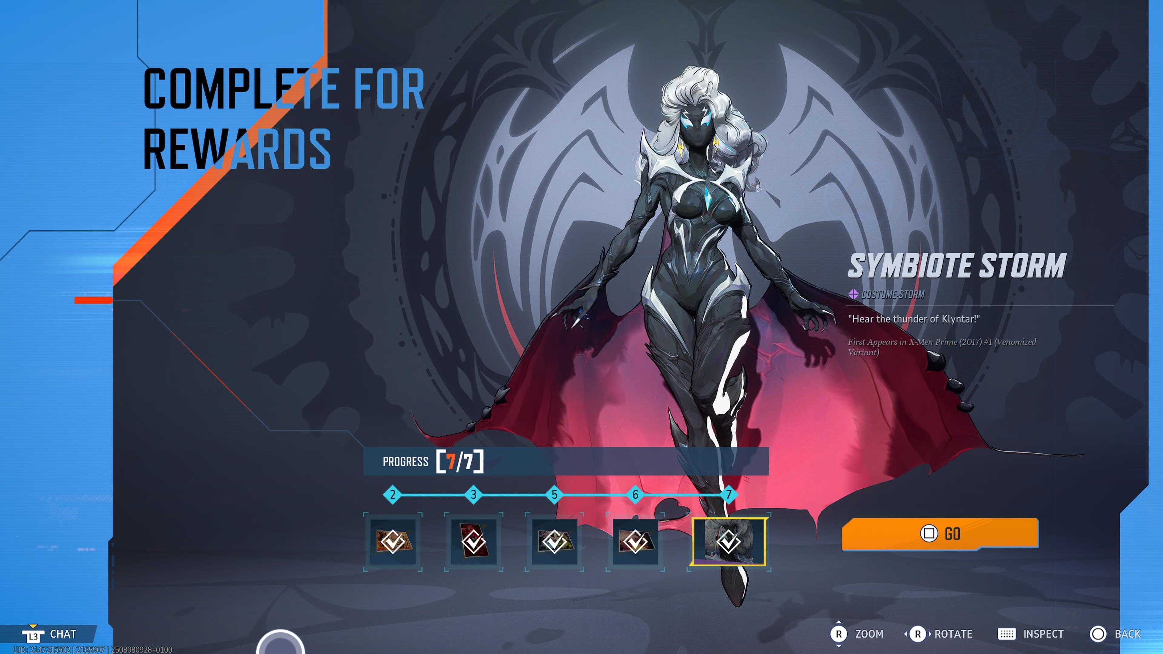 Symbiote Storm skin shown in the events menu