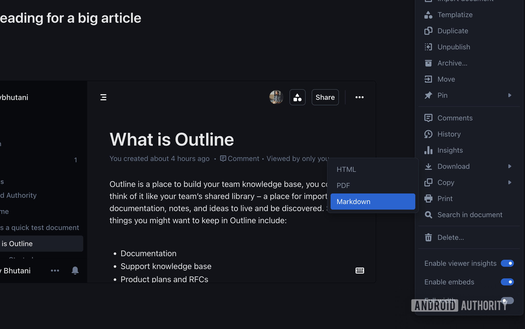 outline markdown export