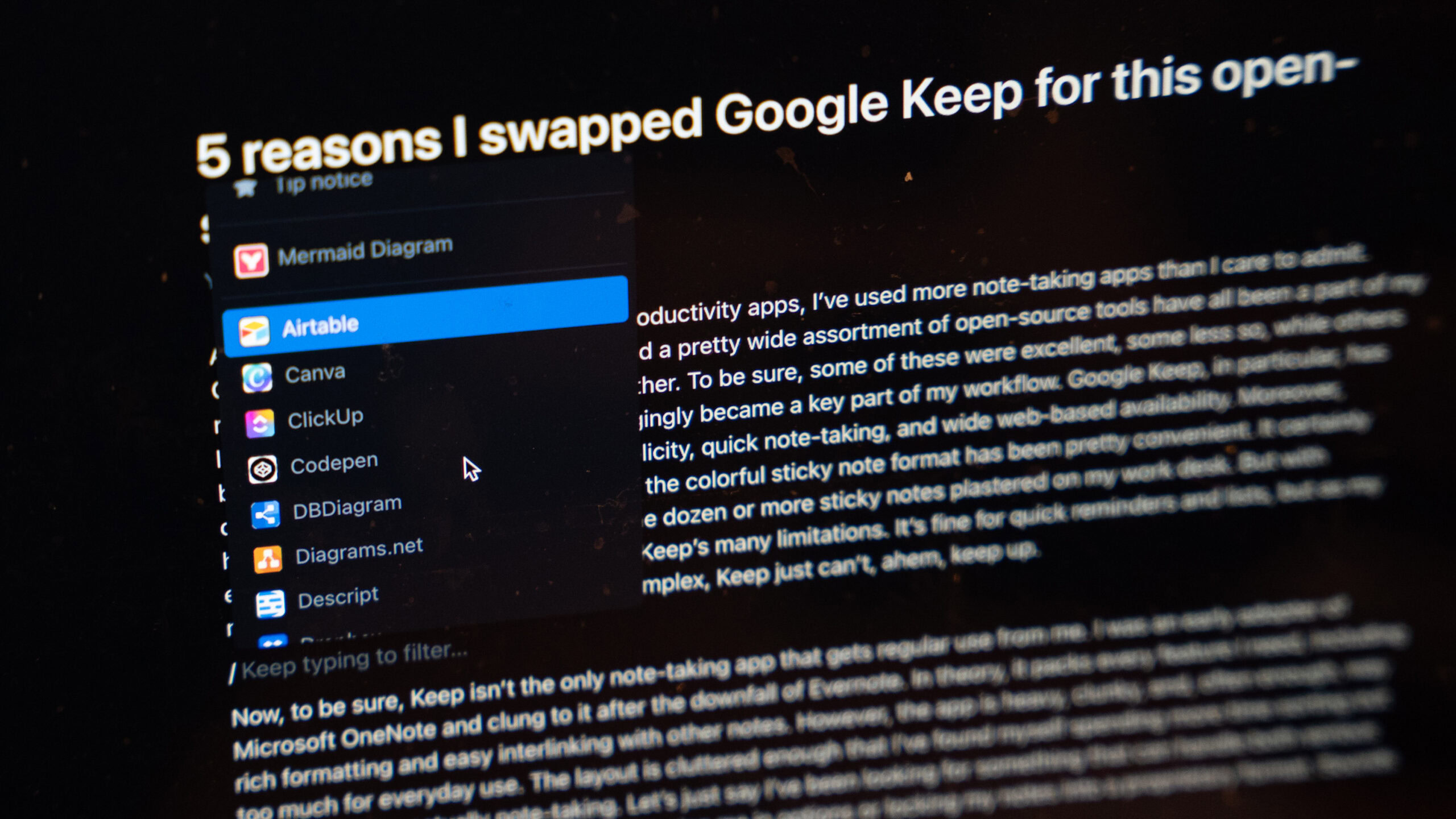 outline vs google keep showing interlinking