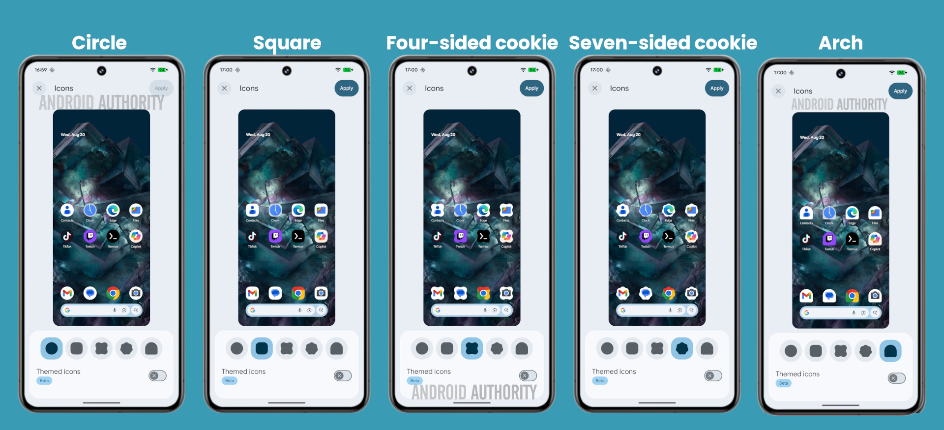 Icon shapes for Pixels in August 2025 Android Canary release