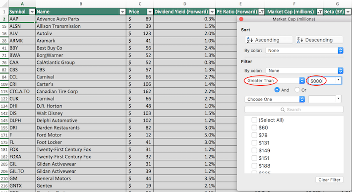 Consumer Cyclical Stocks Excel Tutorial 6