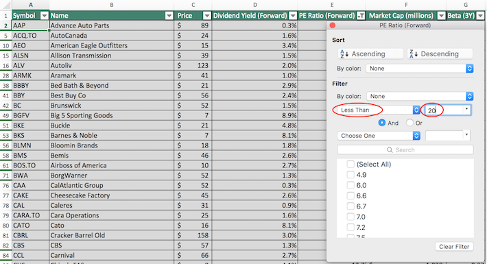 Consumer Cyclical Stocks Excel Tutorial 4