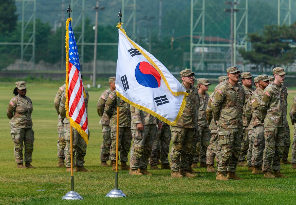 U.S. Army soldiers attend a ceremony in South Korea.