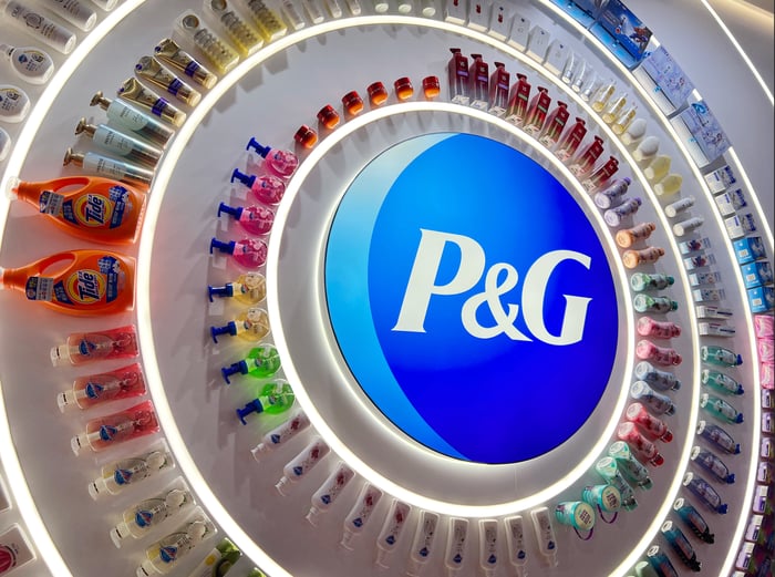 A circle of household products around the P&G corporate logo.