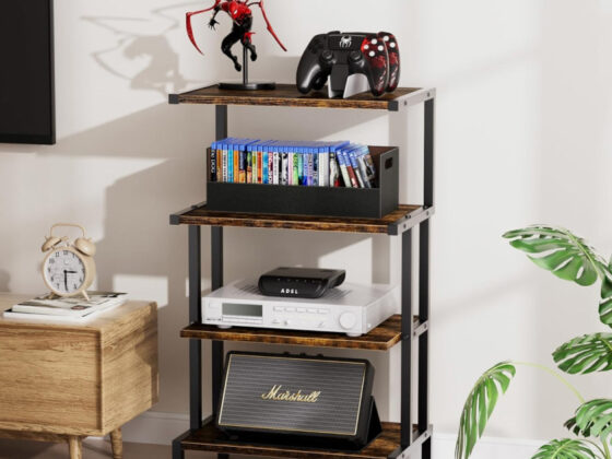 Amazon is selling a  4-tier media stand for , and shoppers say it's 'stylish' and 'solid'