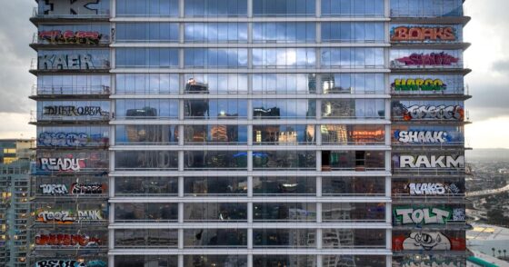 Graffiti-tarnished towers in downtown L.A. remain in limbo