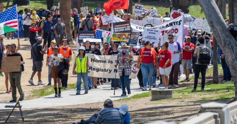 Labor groups protest renewed immigration raids in Los Angeles