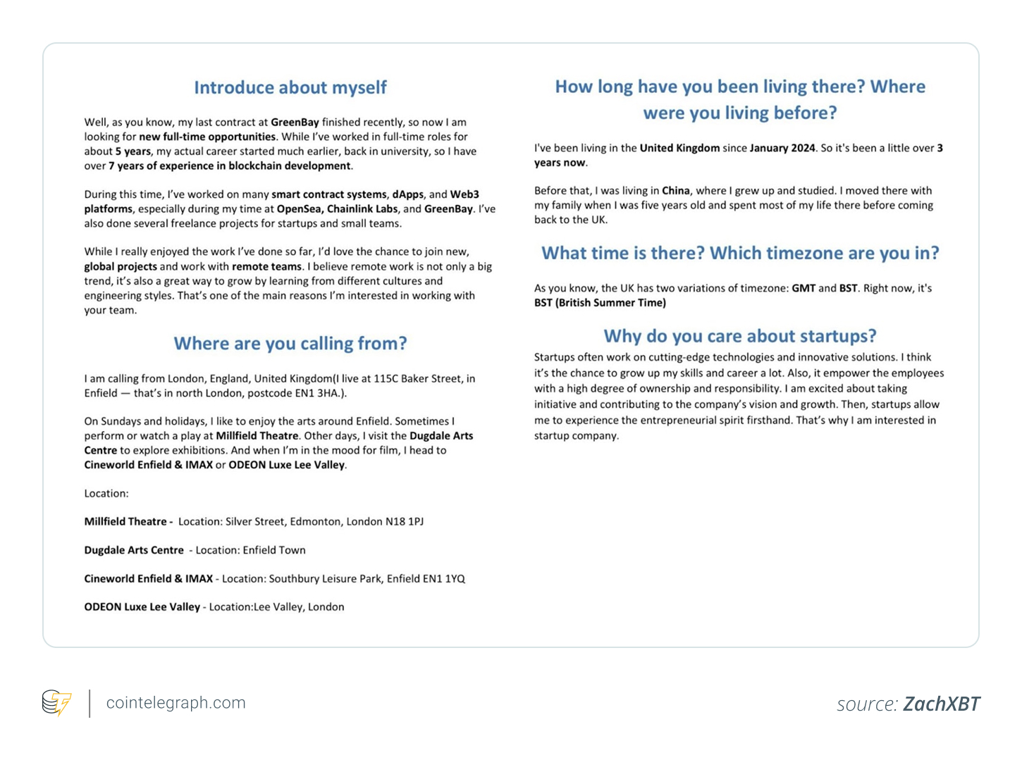A tailored interview-ready script that the group were, supposedly, using