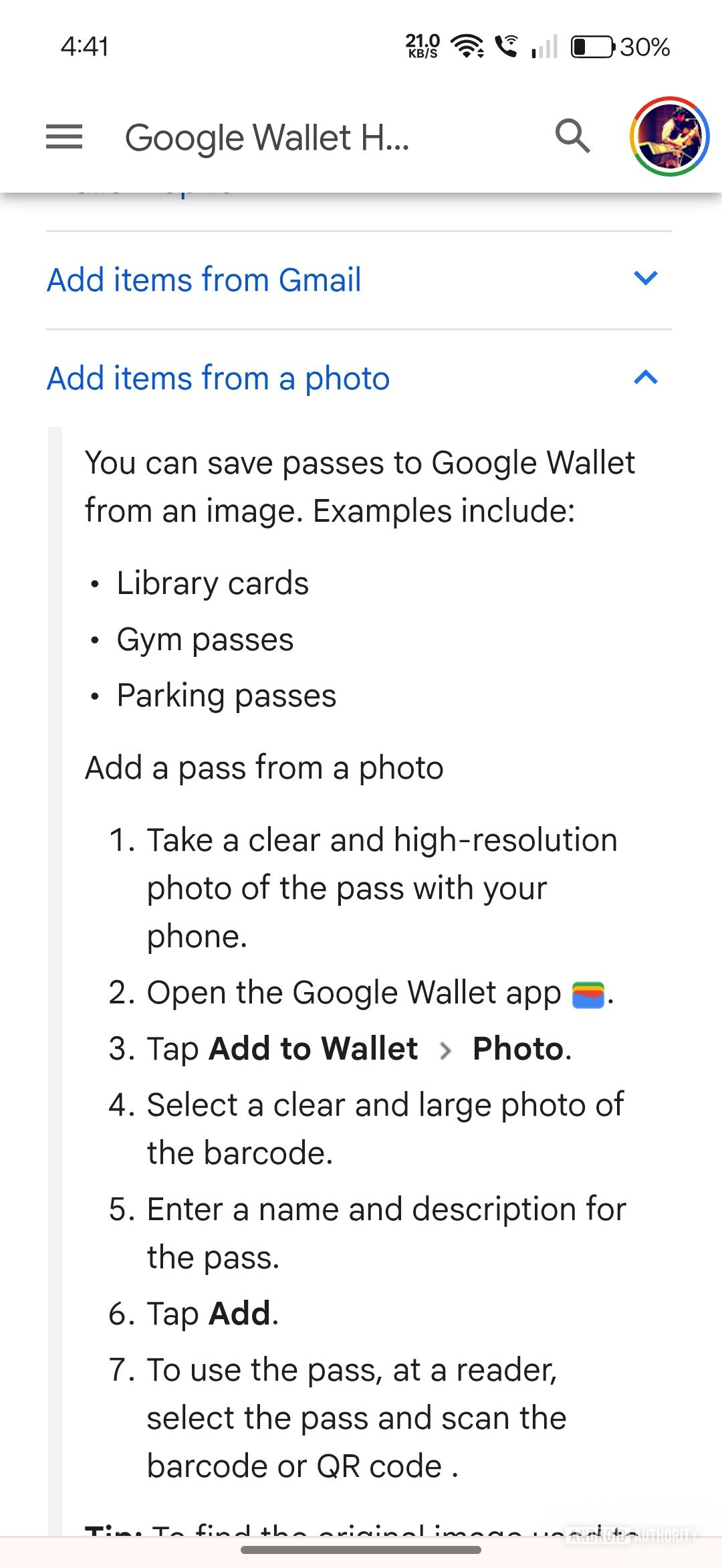 Google wallet support page old